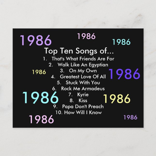 1986 Songs Postcard (Front)