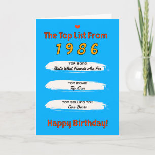 1986 Top List Birthday Card
