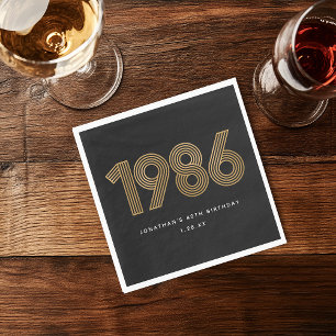 1986 White Black Gold 50th Birthday  Napkin