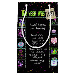 1987 Birth Year Trivia on Black Small Gift Bag