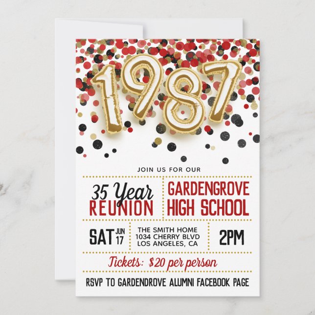1987 High School College Reunion Invitation (Front)