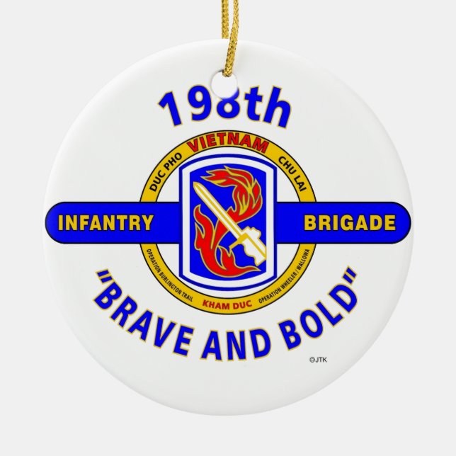 198TH INFANTRY BRIGADE "BRAVE AND BOLD" VIETNAM CERAMIC TREE DECORATION (Front)