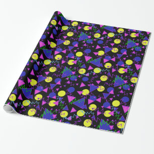 1990 bold geometric dark wrapping paper