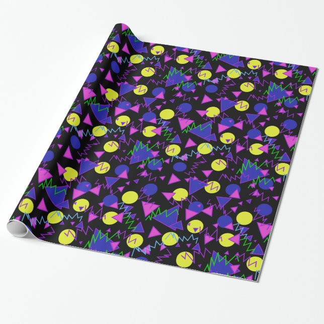 1990 bold geometric dark wrapping paper (Unrolled)