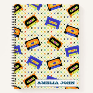 1990s Retro Cassette Pattern Personalised Notebook