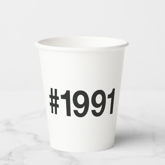 1991 Hashtag 34 Birthday Anniversary Paper Cups (Front)
