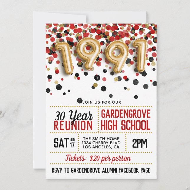 1991 High School College Reunion Invitation (Front)