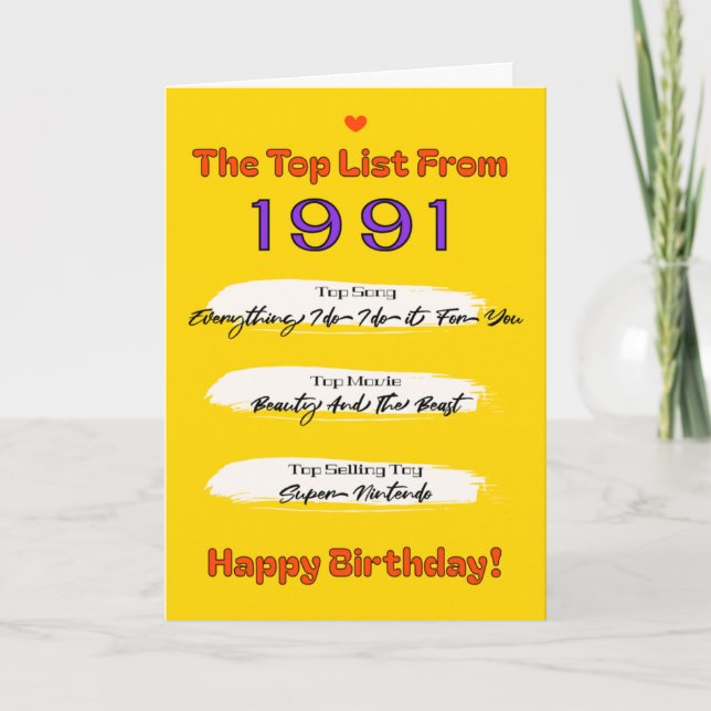 1991 Top List Birthday Card (Front)