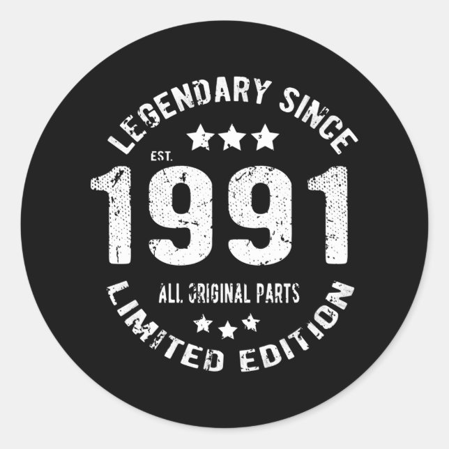 1991 Vintage Birthday Classic Round Sticker (Front)