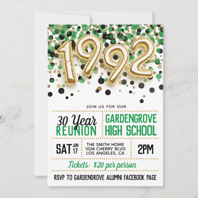 1992 High School College Reunion Invitation (Front)
