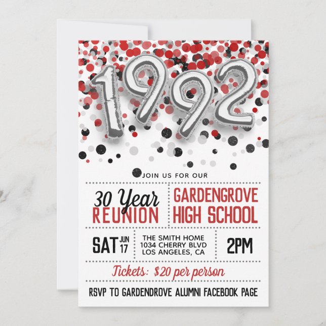 1992 High School College Reunion Invitation (Front)