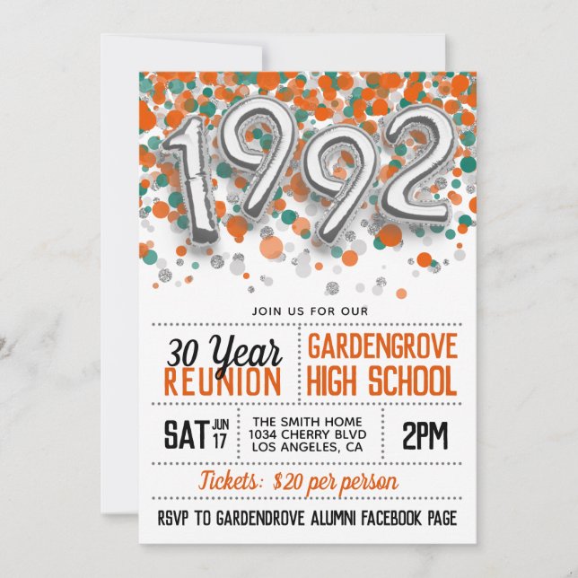 1992 High School College Reunion Invitation (Front)