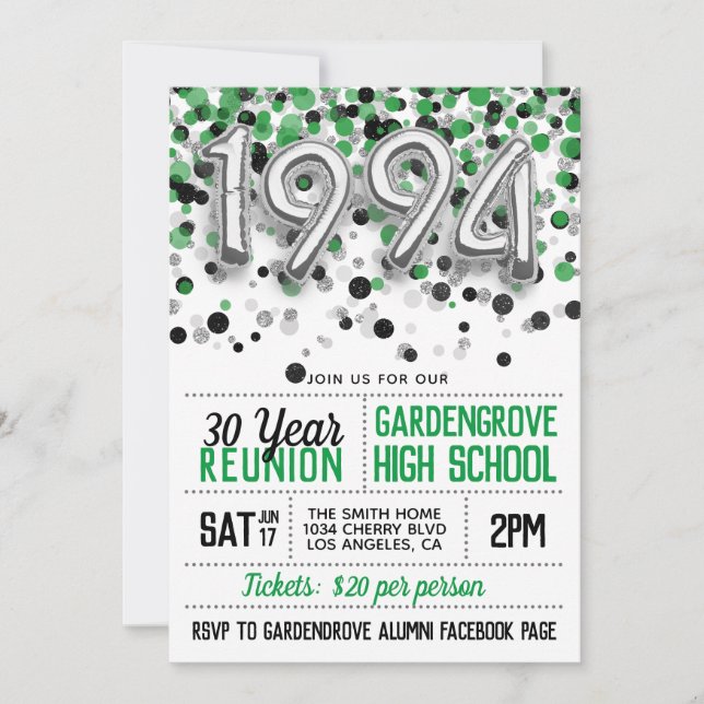 1994 High School College Reunion Invitation (Front)