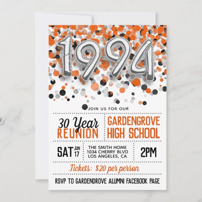 1994 High School College Reunion Invitation (Front)