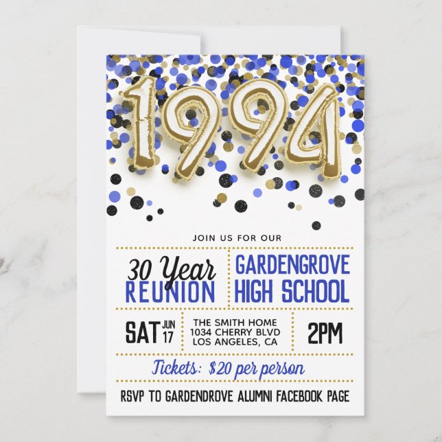 1994 High School College Reunion Invitation (Front)