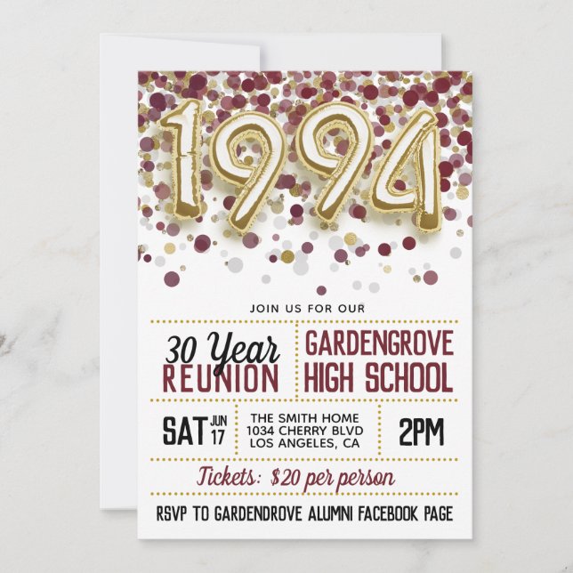 1994 High School College Reunion Invitation (Front)