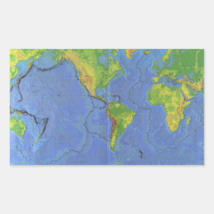 1994 Physical World Map - Tectonic Plates - USGS Rectangular Sticker