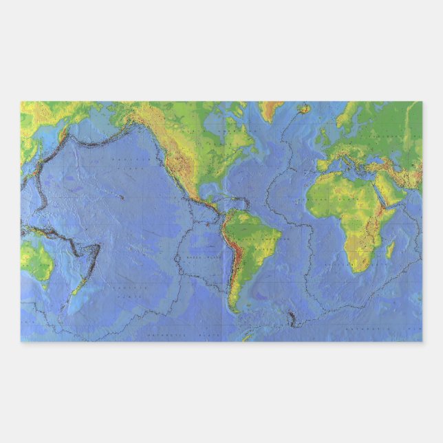 1994 Physical World Map - Tectonic Plates - USGS Rectangular Sticker (Front)