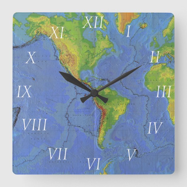 1994 Physical World Map - Tectonic Plates - USGS Square Wall Clock (Front)