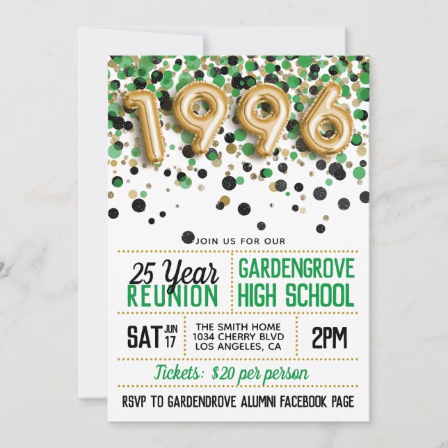 1996 High School College Reunion Invitation (Front)