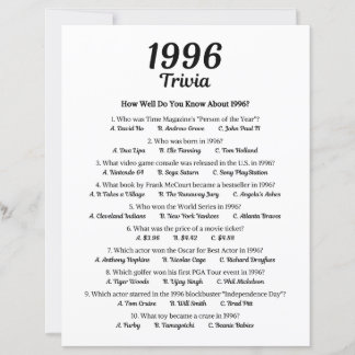 1996 Trivia Game | 29th Birthday Party Game