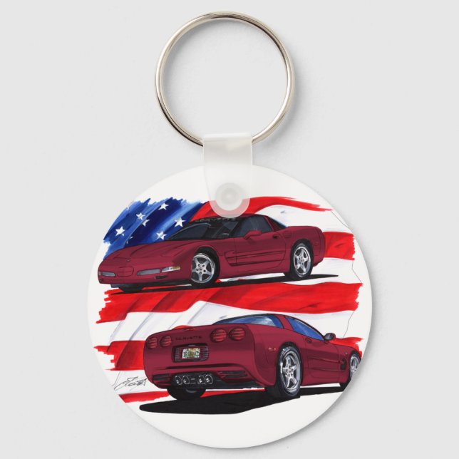 1999-04 Corvette Maroon Car Key Ring (Front)