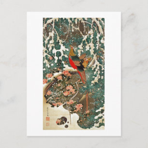 19. 雪中錦鶏図, 若冲 Pheasant in the Snow, Jakuchu Postcard