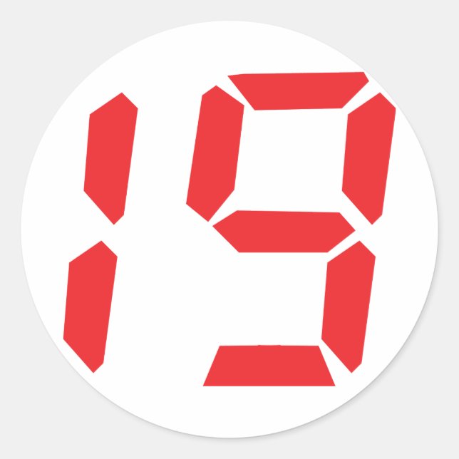 19 nineteen  red alarm clock digital number classic round sticker (Front)