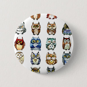 19 Owls and 1Cat 6 Cm Round Badge
