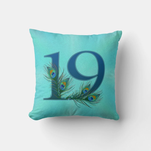 19 Peacock Feather Anniversary Elegant Cushion (Front)