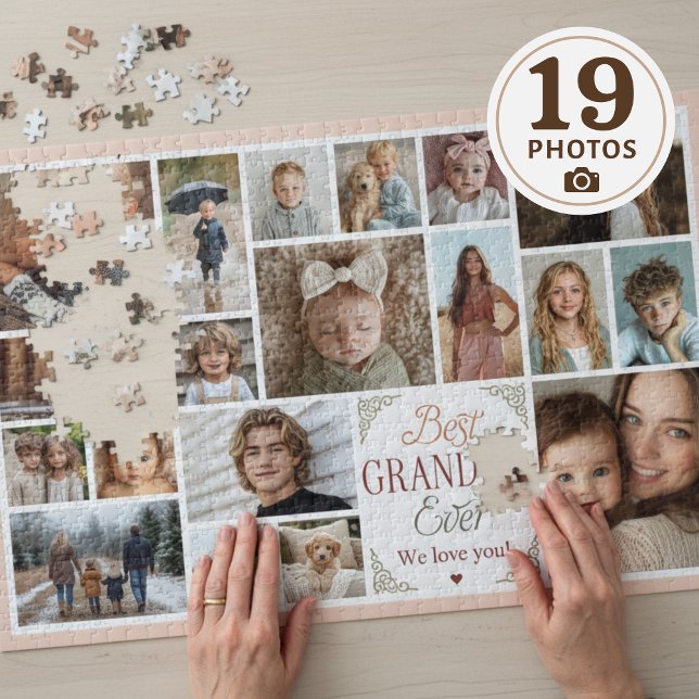 19 Photo Collage Best Grandma Ever Jigsaw Puzzle (Mockup shown on 20" x 30" puzzle)