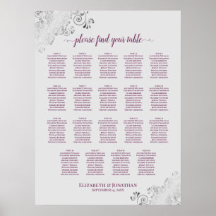 19 Table Cassis on Grey Wedding Seating Chart