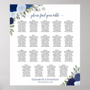 19 Table Dusty Blue & Navy Floral Seating Chart