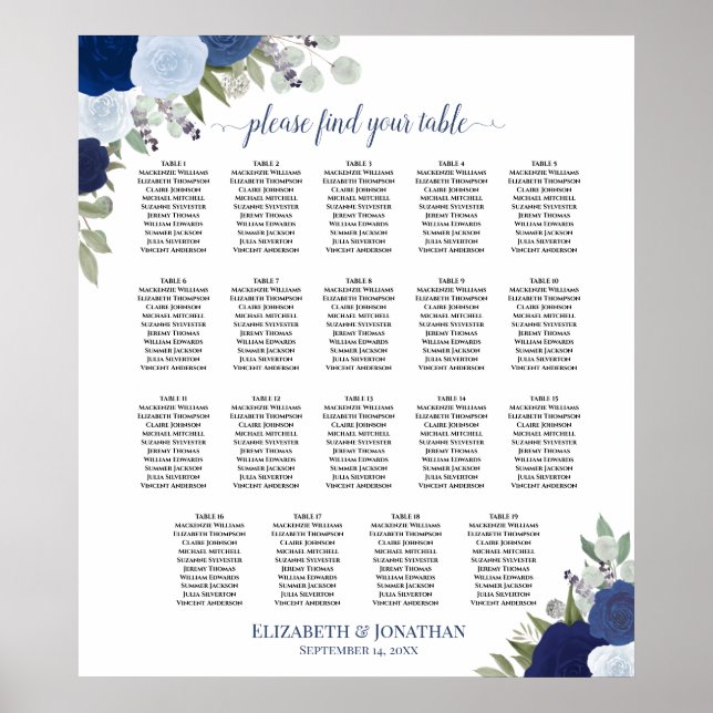 19 Table Dusty Blue & Navy Floral Seating Chart (Front)