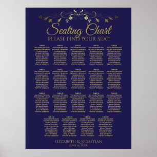 19 Table Elegant Gold & Navy Wedding Seating Chart