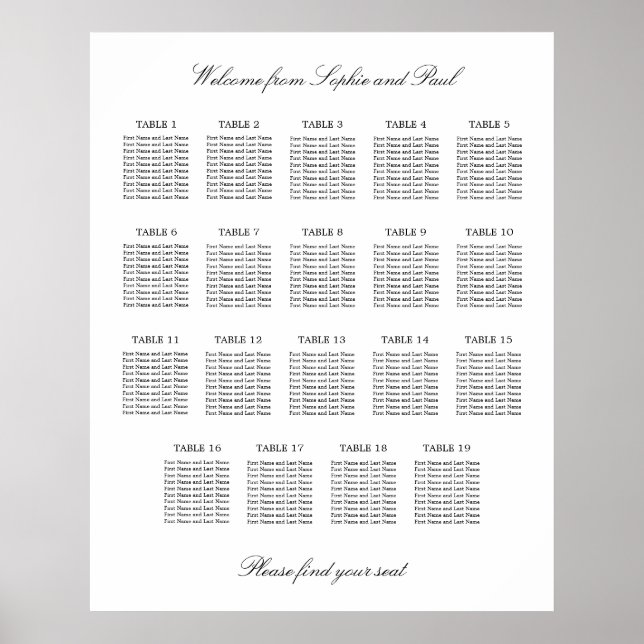 19 Table Elegant Minimalist Seating Chart (Front)