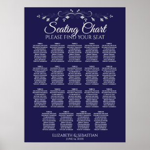 19 Table Elegant Navy Blue Wedding Seating Chart