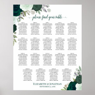 19 Table Emerald Floral Chic Wedding Seating Chart