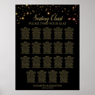 19 Table Gold Sparkles Black Wedding Seating Chart