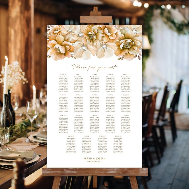 19 Table Orange Floral Wedding Seating Chart (Creator Uploaded)