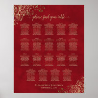 19 Table Red & Gold Frills Wedding Seating Chart