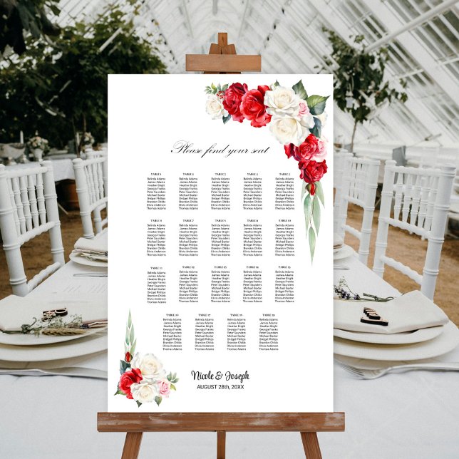 19 Table Red White Rose Floral Seating Chart (Creator Uploaded)
