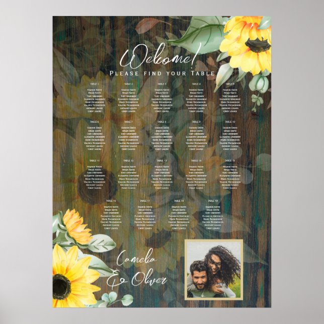 19 Table Rustic Wood SUNFLOWERS PHOTO SEATING Poster (Front)