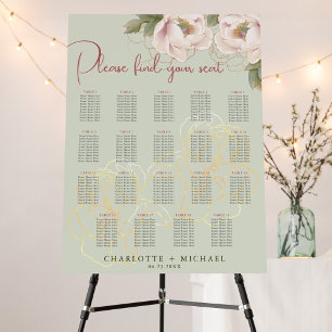 19 Table Sage & Blush Floral Wedding Seating Chart