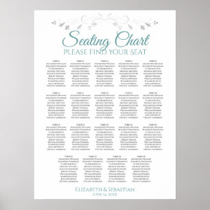19 Table Teal & Grey Wedding Seating Chart