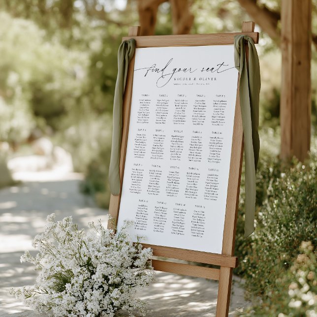 19 Tables Welcome Seating Chart Modern Script (Welcome Seating Chart 19 Tables, Modern Script, Wedding Seating Plan)