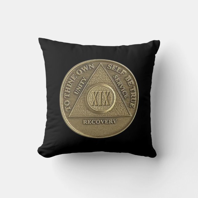 19 Year CUSTOM NAME Sober Anniversary Coin Cushion (Front)