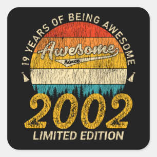 19 Year Old Bday 2002 Awesome Since 19th Birthday Square Sticker