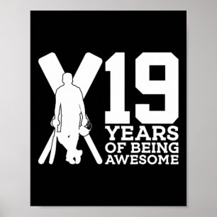 19 Years Of Being Awesome Cricket 19th Birthday Poster