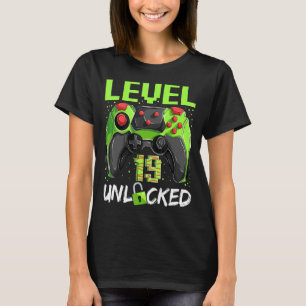 19 Years Old Gamer Man Birthday Level 19 Unlocked T-Shirt